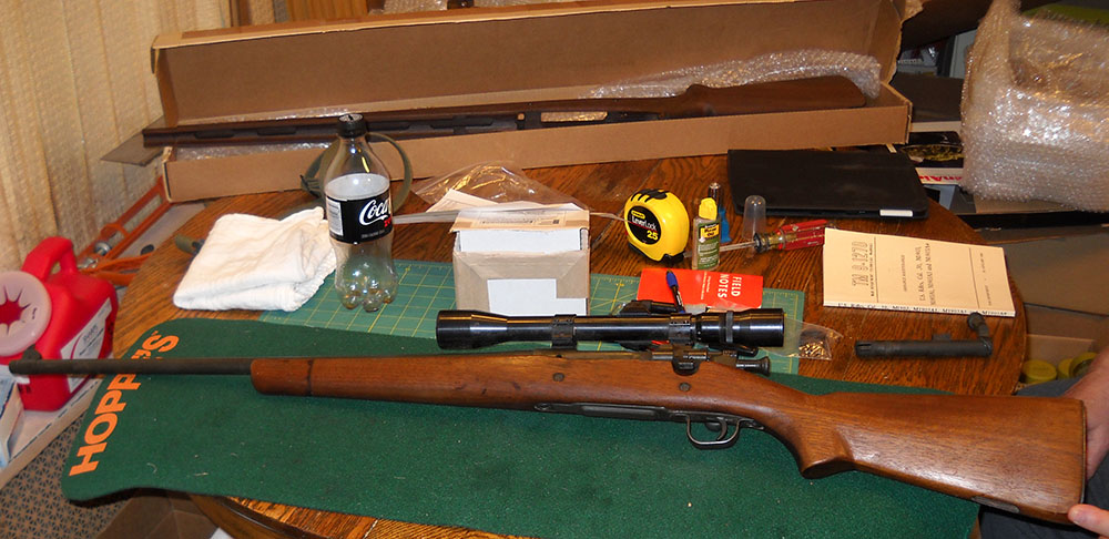 sporterized M1903, left side, plus parts and workspace